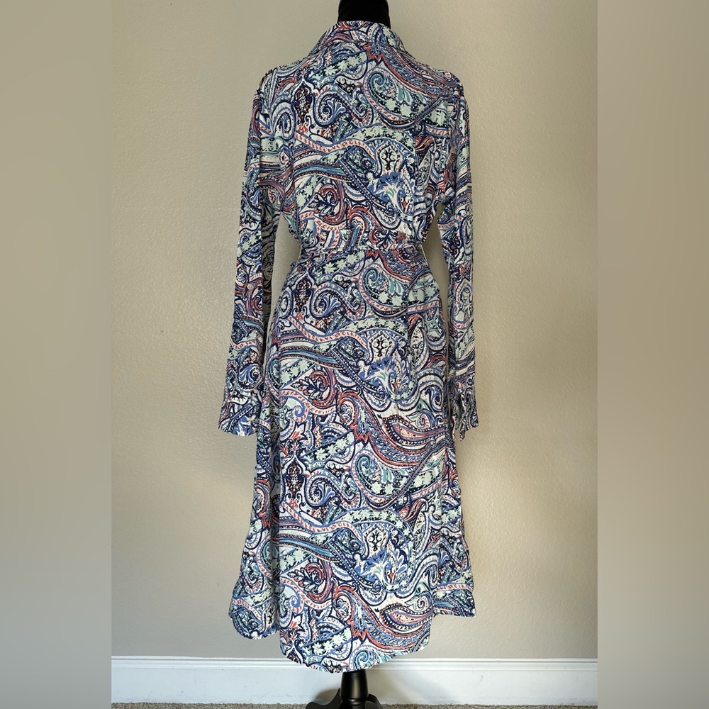 NWT NY Collection Paisley Belted Midi Dress Blue Red Size M